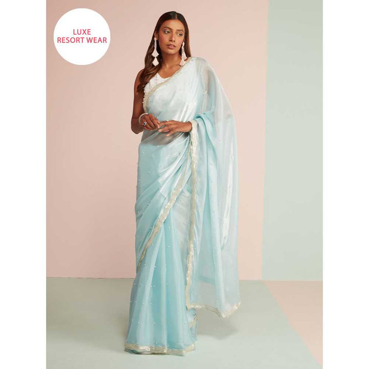 Gajra Gang Golabar Blue Pearl Embroidery Saree