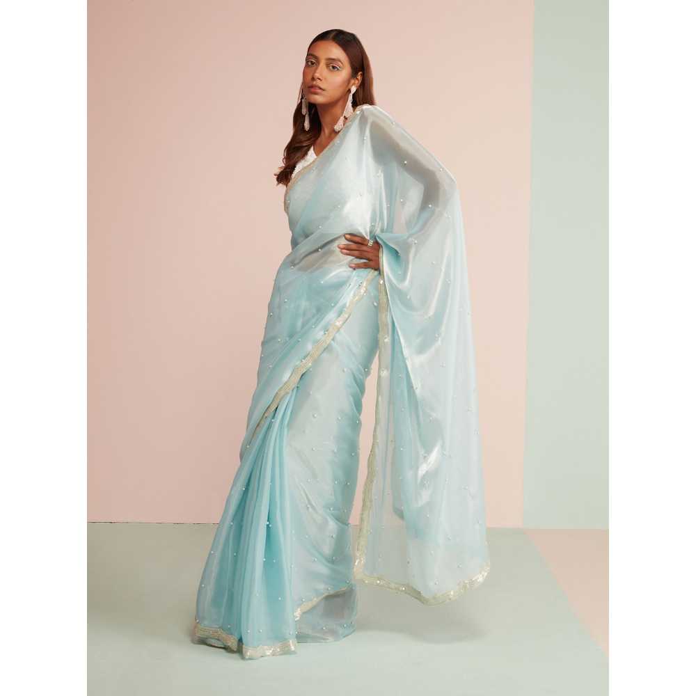 Gajra Gang Golabar Blue Pearl Embroidery Saree