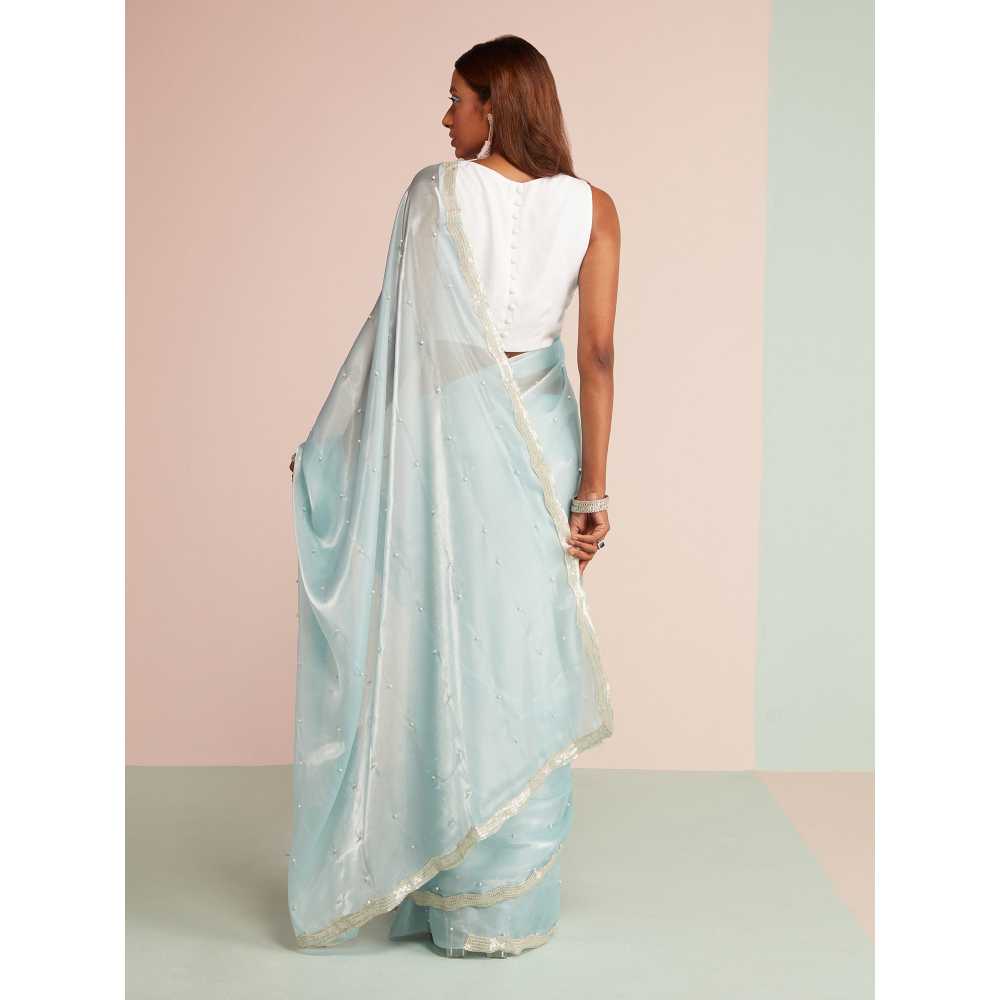 Gajra Gang Golabar Blue Pearl Embroidery Saree