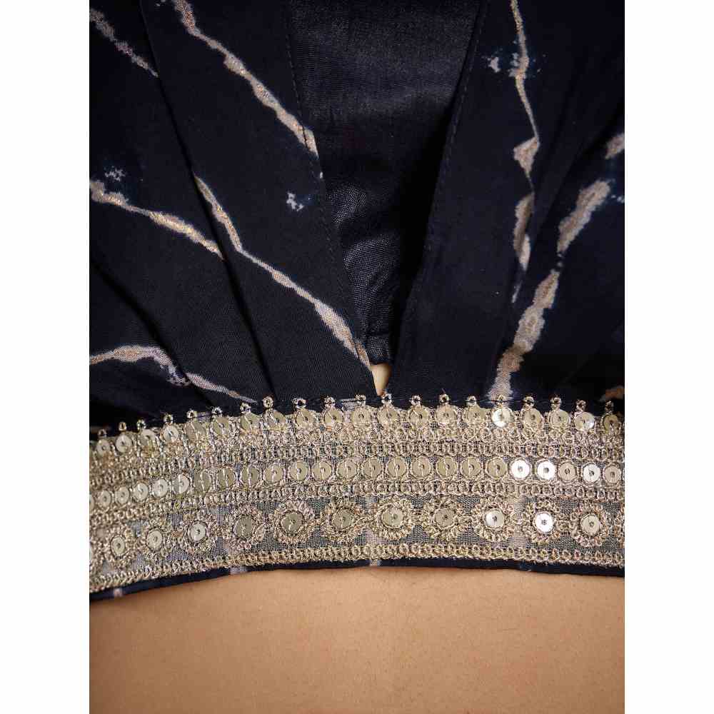 Gajra Gang Rangreza Navy Blue Zari Work Blouson Skirt (Set of 3)