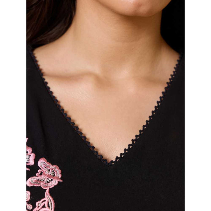 Gajra Gang Lavendare Black One-Side Shoulder Embroidered Kurta