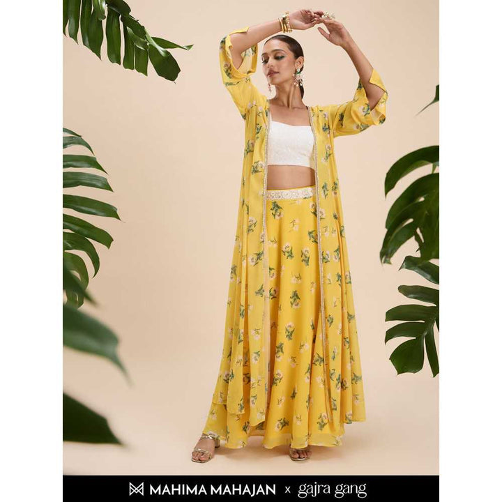 Gajra Gang Mahima Mahajan Yellow Embroidered Top, Skirt and Jacket