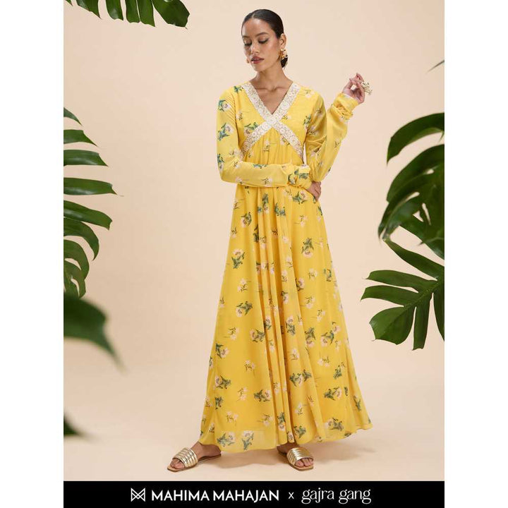 Gajra Gang Mahima Mahajan Yellow Extra Long Sleeve Maxi Dress