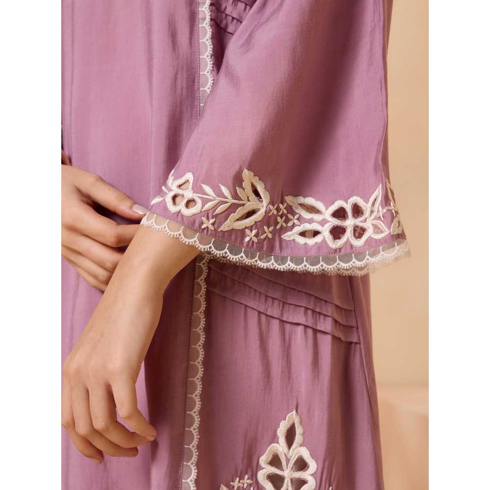 Gajra Gang Lavendare Pink Crochet Lace detail Kurta and Pant (Set of 2)