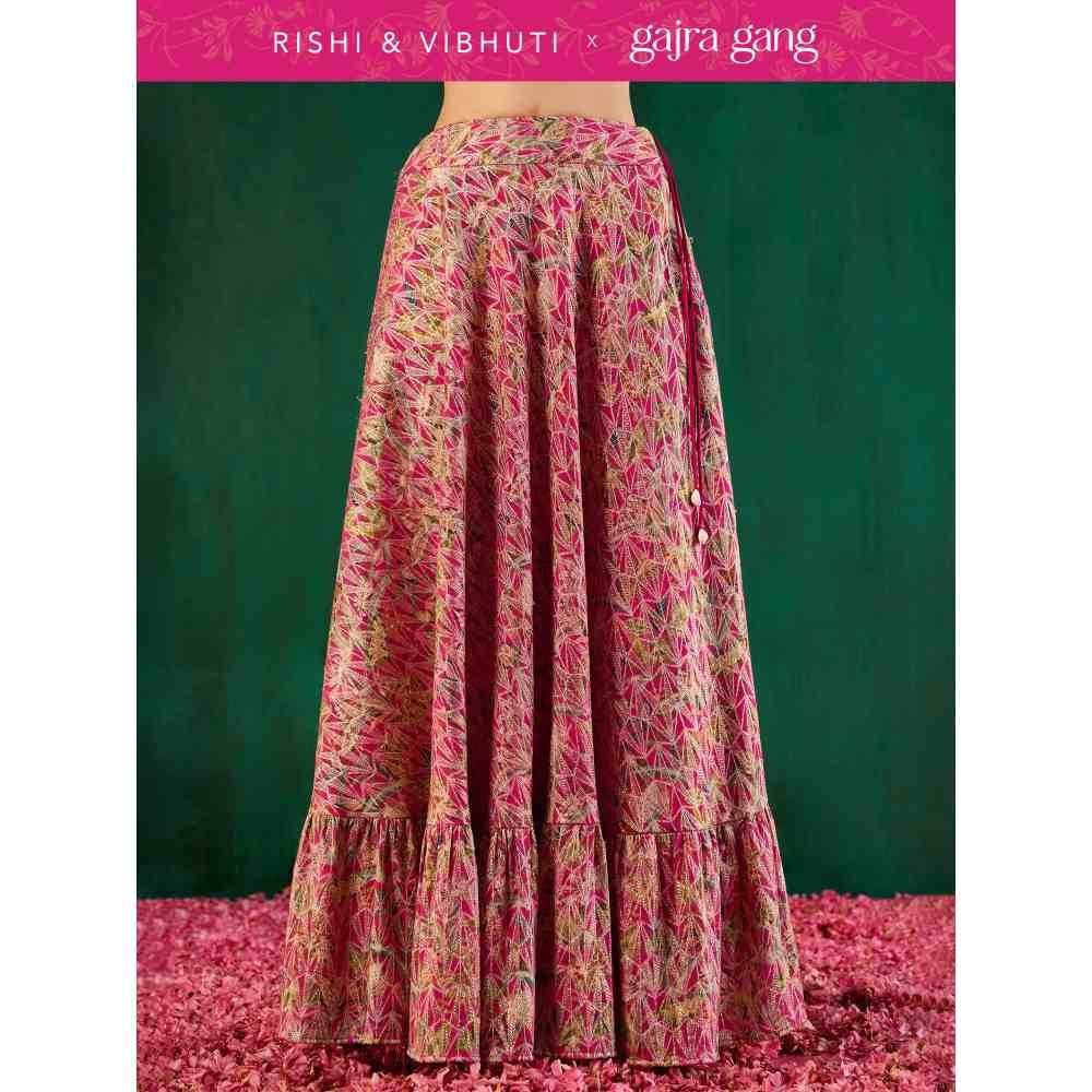 Gajra Gang Rishi Vibhuti Pink Printed Tiered Ethnic Skirt GGRVSKT01