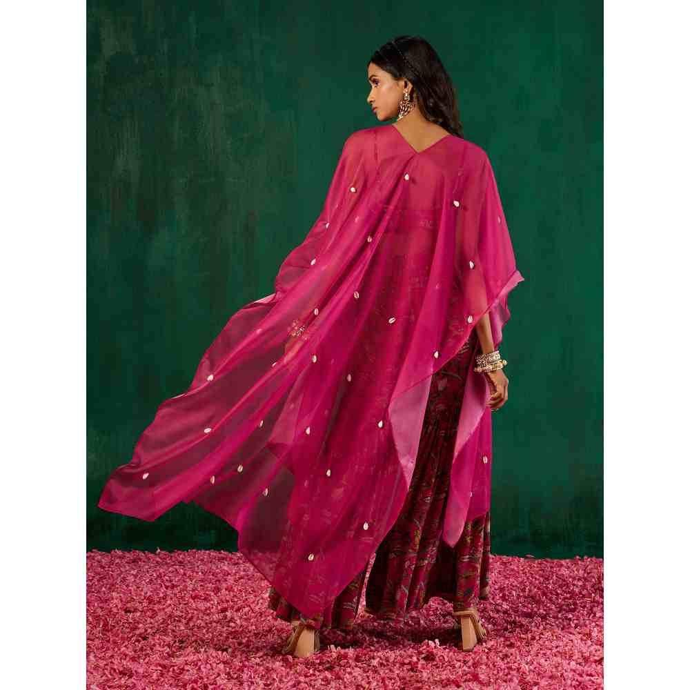Gajra Gang Rishi Vibhuti Pink Printed Top, Sharara & Jacket Co-ord Set (Set of 3) GGRVSKD01