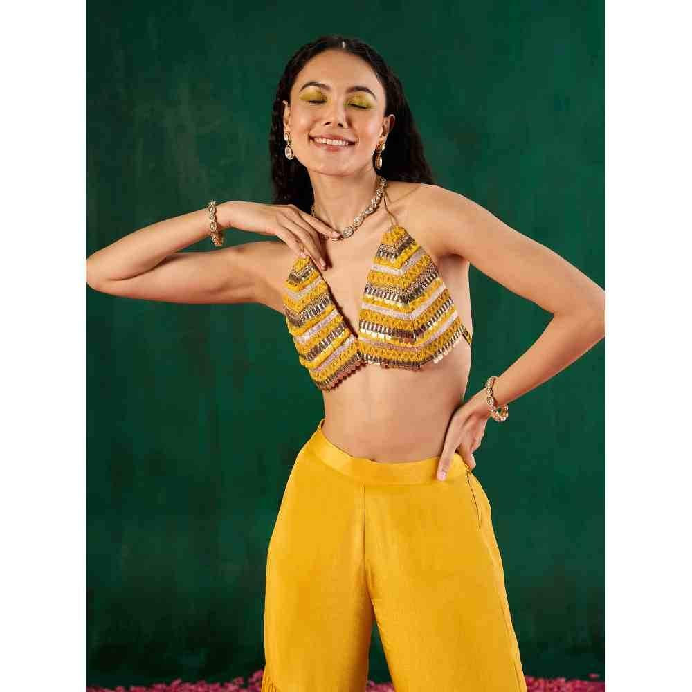 Gajra Gang Rishi Vibhuti Yellow chevron Pattern V-neck Blouse GGRVBL01