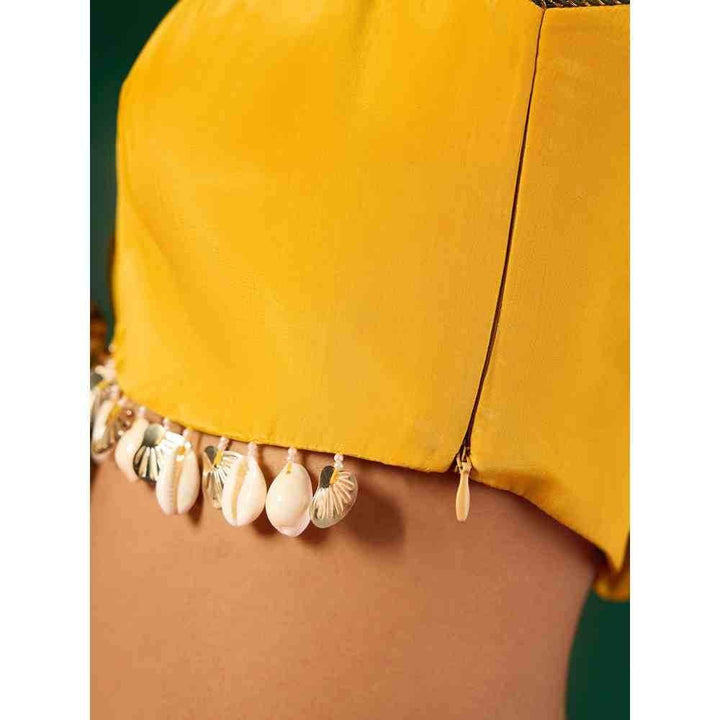Gajra Gang Rishi Vibhuti Yellow Printed Top, Skirt & Dupatta (Set of 3) GGRVLEH01