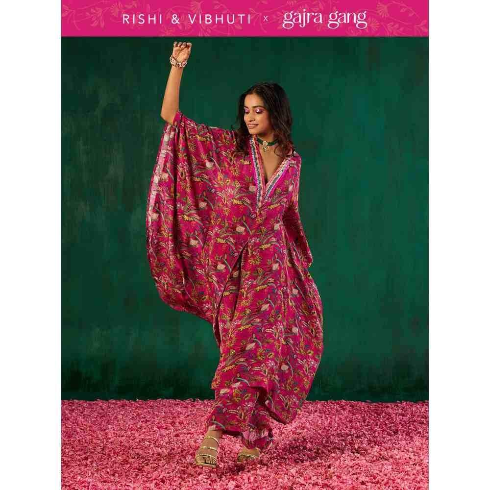 Gajra Gang Rishi Vibhuti Pink Front Slit Kaftan with Palazzo Co-ord Set (Set of 2) GGRVSKD06