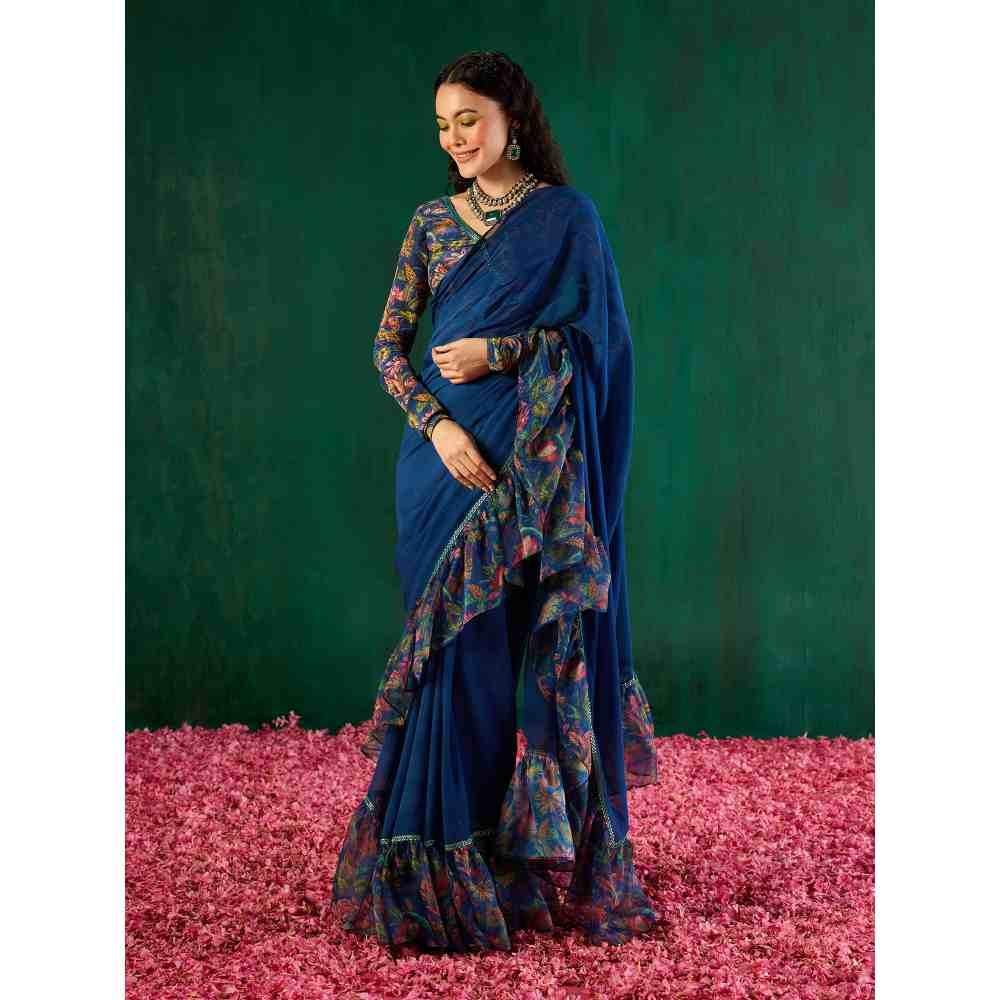 Gajra Gang Rishi Vibhuti Blue Full Sleeves front overlap Blouse GGRVBL04