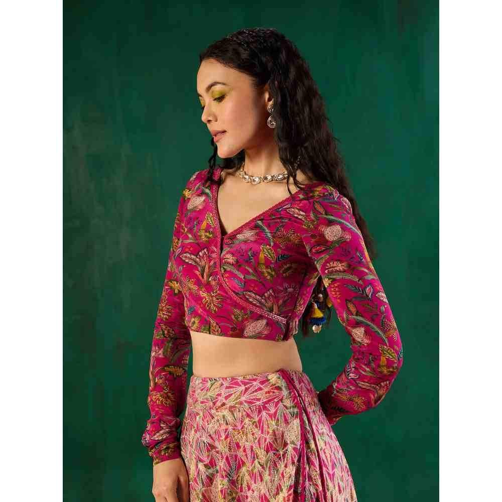 Gajra Gang Rishi Vibhuti Pink Full Sleeves front overlap Blouse GGRVBL04