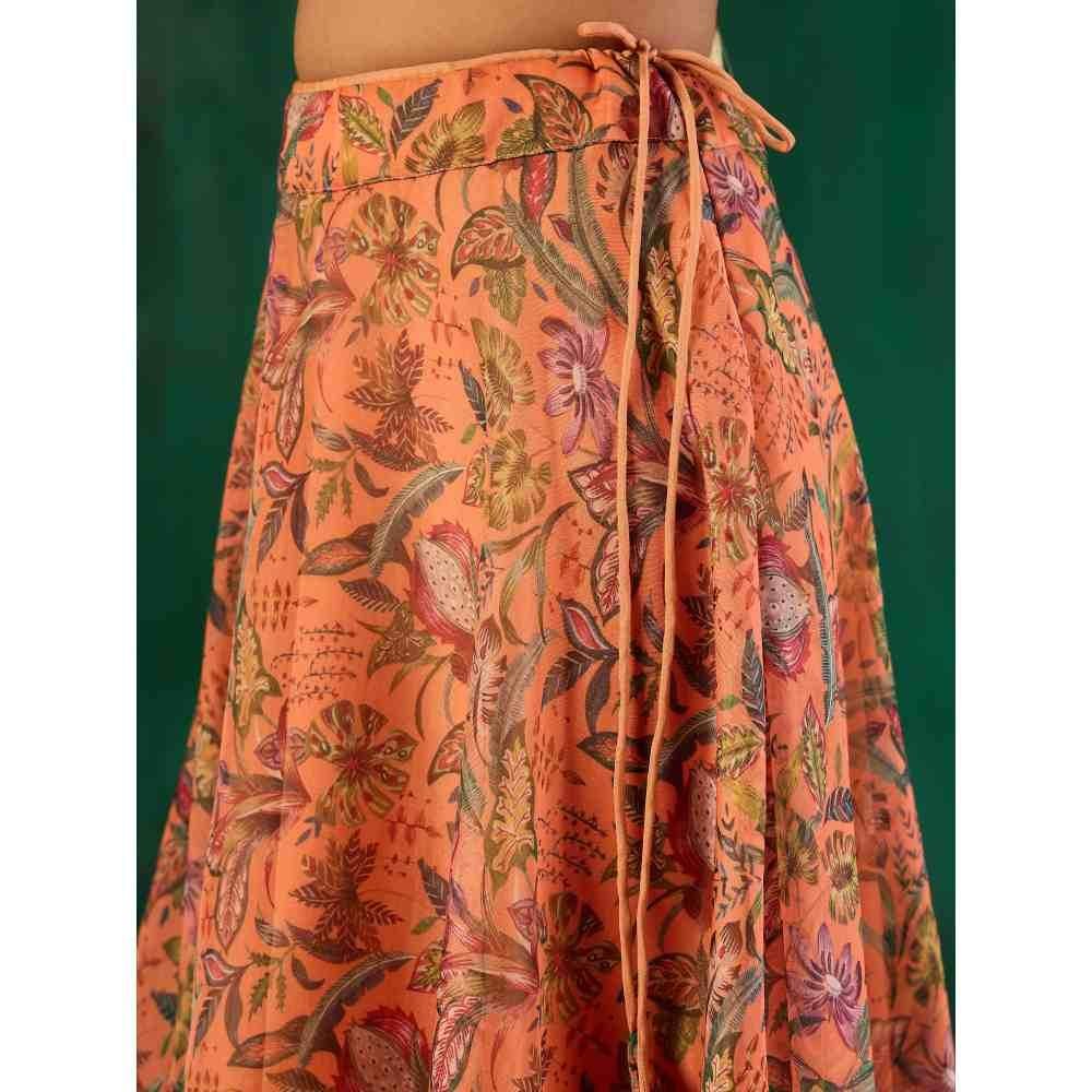 Gajra Gang Rishi Vibhuti Orange Printed Ethnic Skirt GGRVSKT02