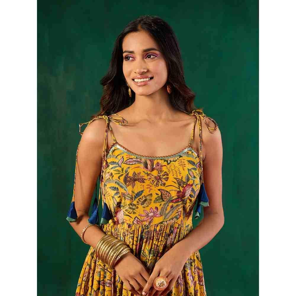 Gajra Gang Rishi Vibhuti Yellow Front Slit Printed Dress GGRVDRS01