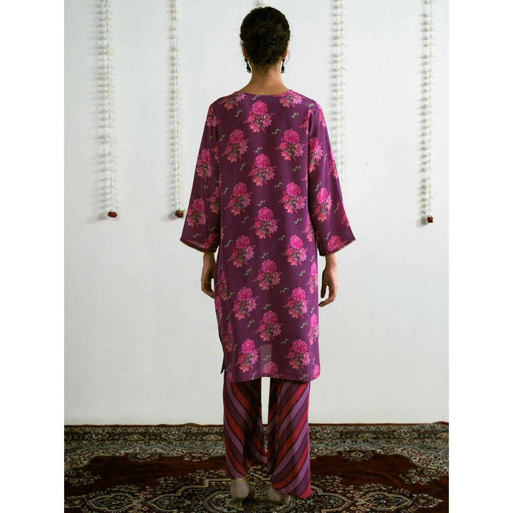 Ganga Fashions Magenta Viscose Crepe Kurta With Dupatta (Set of 3)