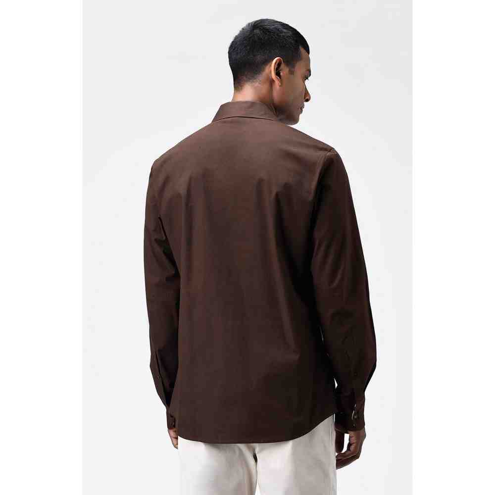 Genes Lecoanet Hemant Umber Brown Mens Shirt with Asymmetric Placket