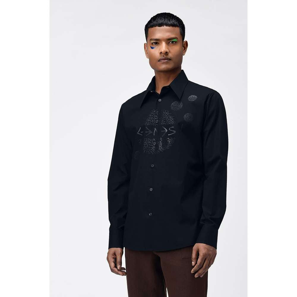 Genes Lecoanet Hemant Mens Black Typography Embroidered Shirt