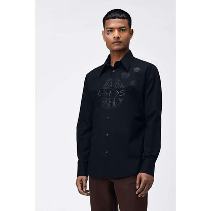 Genes Lecoanet Hemant Mens Black Typography Embroidered Shirt