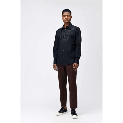 Genes Lecoanet Hemant Mens Black Typography Embroidered Shirt