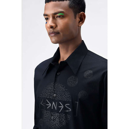 Genes Lecoanet Hemant Mens Black Typography Embroidered Shirt