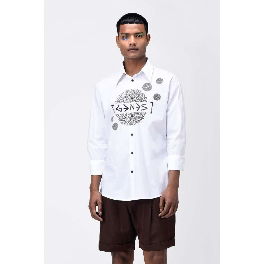 Genes Lecoanet Hemant Mens White Typography Embroidered Shirt