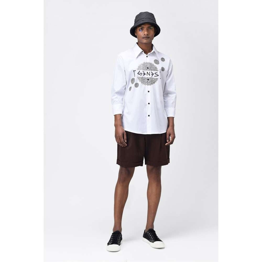 Genes Lecoanet Hemant Mens White Typography Embroidered Shirt