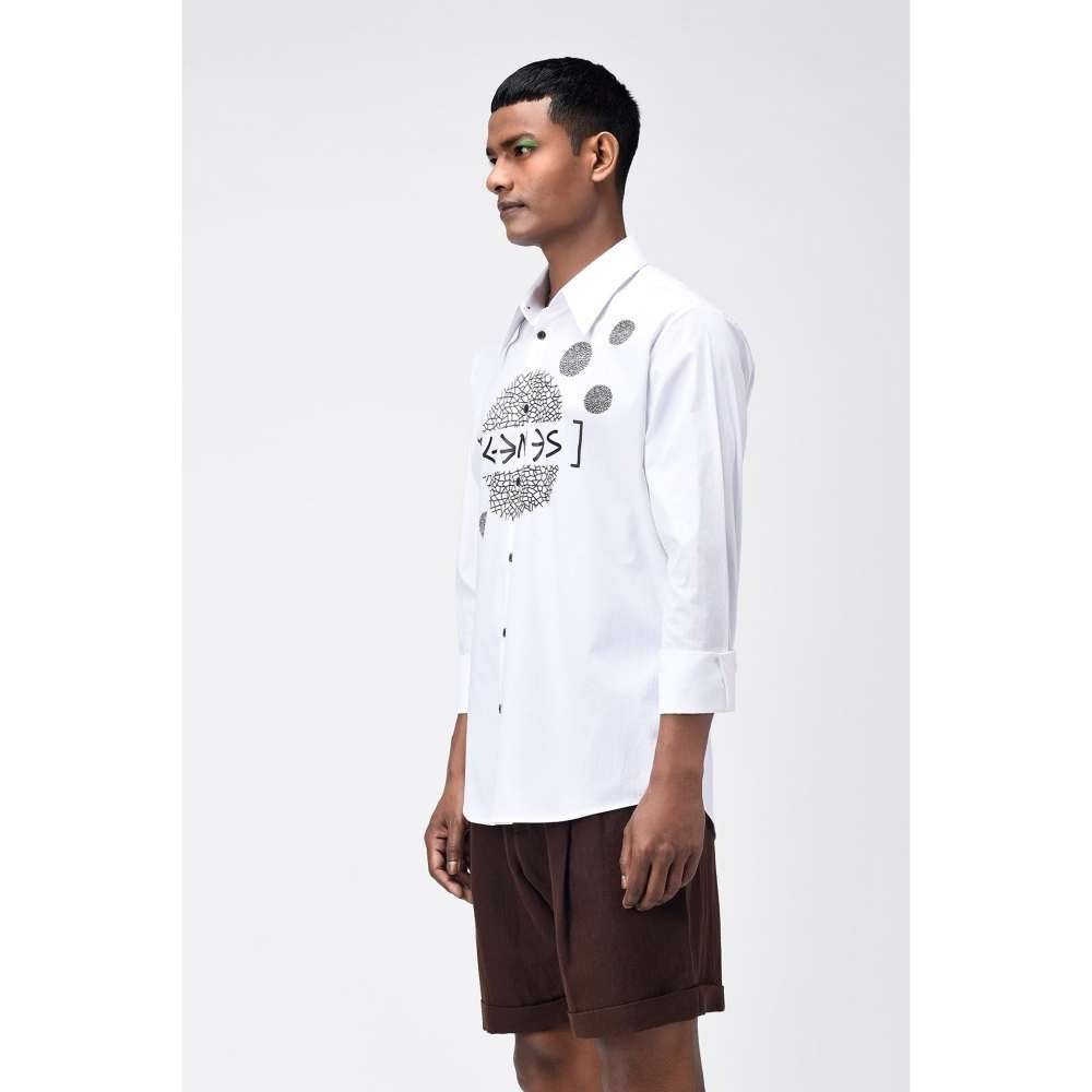 Genes Lecoanet Hemant Mens White Typography Embroidered Shirt