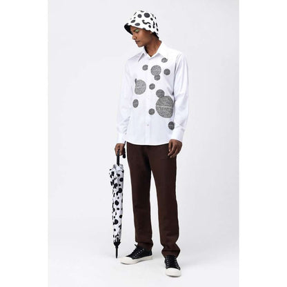 Genes Lecoanet Hemant Mens White Shirt with Asymmetric Polka Embroidery