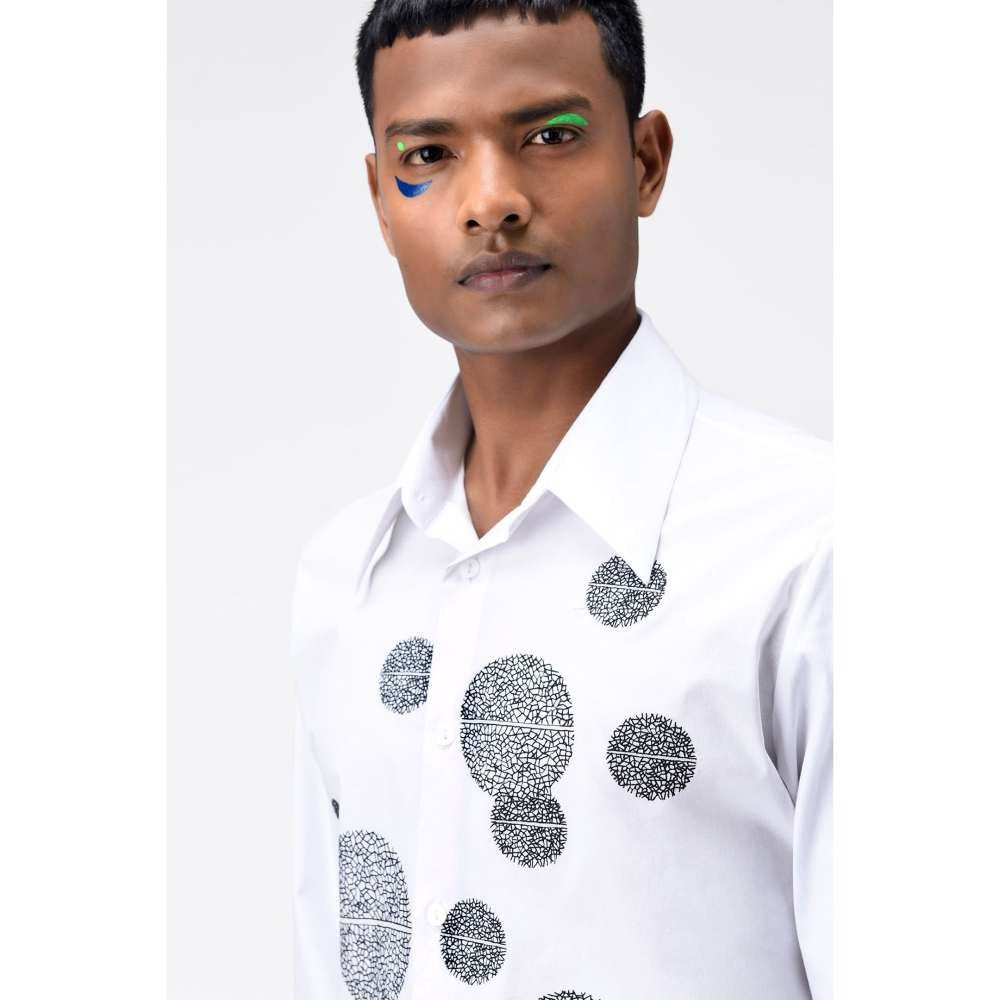 Genes Lecoanet Hemant Mens White Shirt with Asymmetric Polka Embroidery