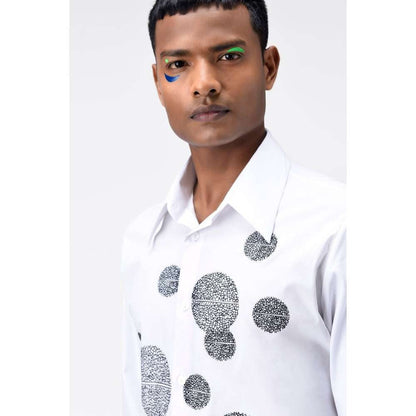 Genes Lecoanet Hemant Mens White Shirt with Asymmetric Polka Embroidery