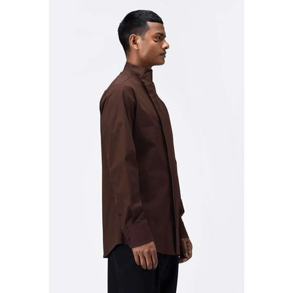 Genes Lecoanet Hemant Umber Brown Draped Mens Shirt
