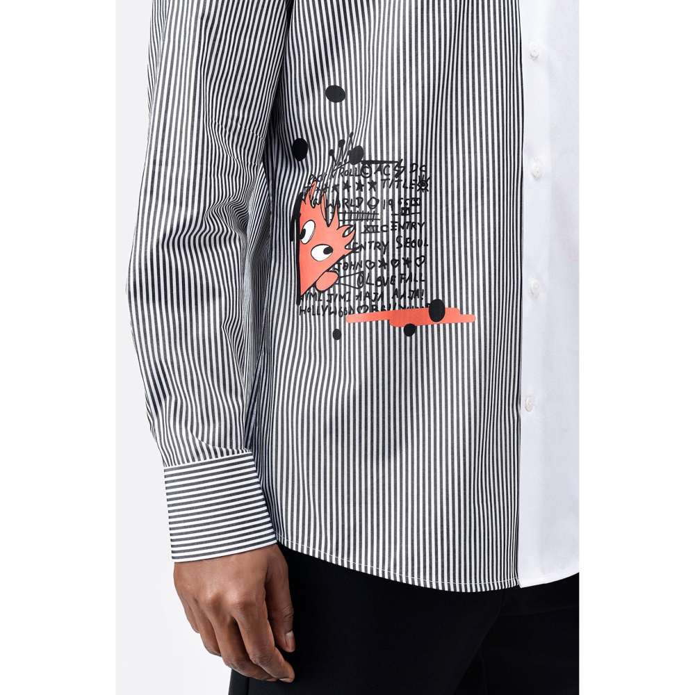 Genes Lecoanet Hemant Mens Shirt with Stripes & Polka Face Print