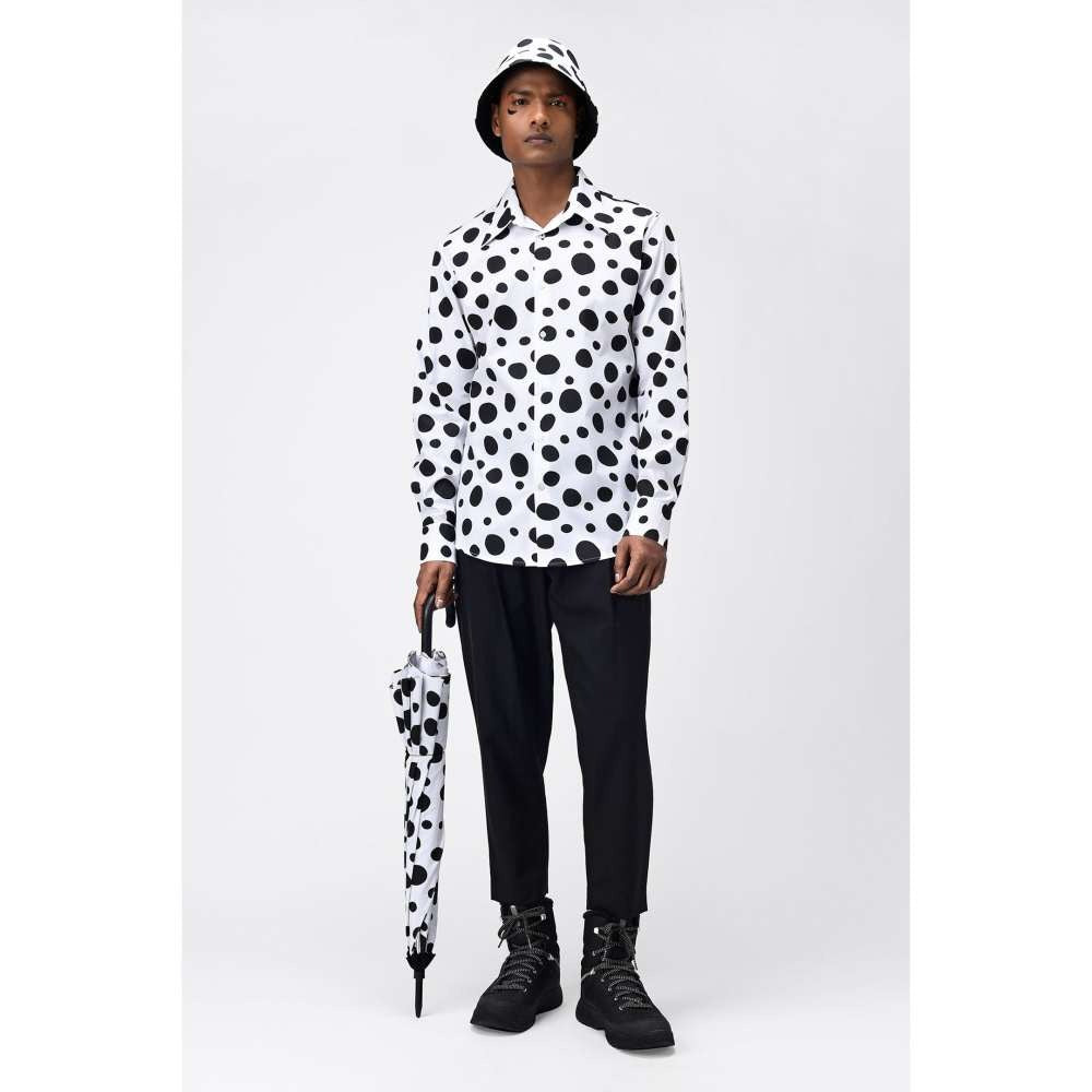 Genes Lecoanet Hemant Black & White Polka Dots Printed Mens Shirt