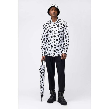 Genes Lecoanet Hemant Black & White Polka Dots Printed Mens Shirt