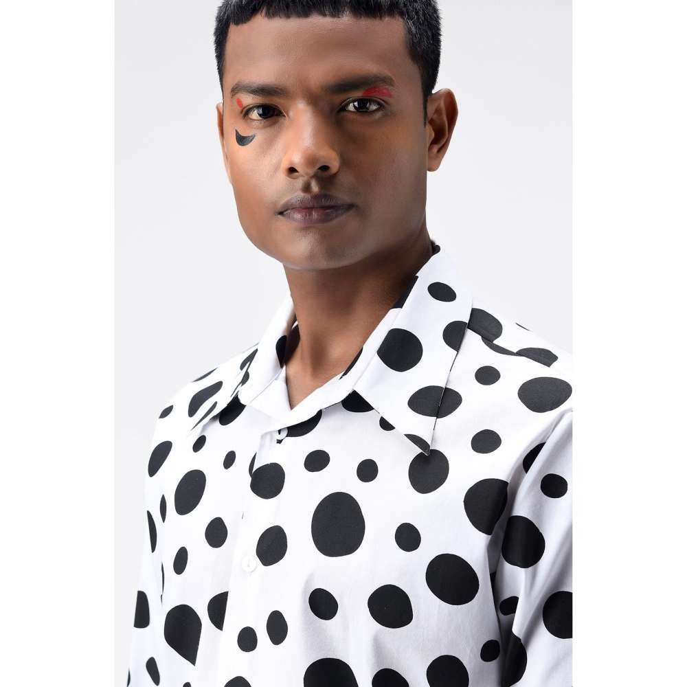 Genes Lecoanet Hemant Black & White Polka Dots Printed Mens Shirt