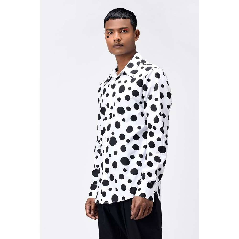 Genes Lecoanet Hemant Black & White Polka Dots Printed Mens Shirt