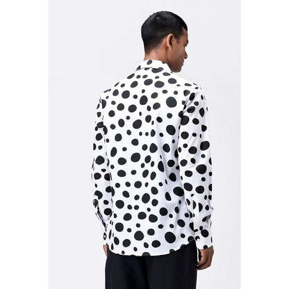 Genes Lecoanet Hemant Black & White Polka Dots Printed Mens Shirt