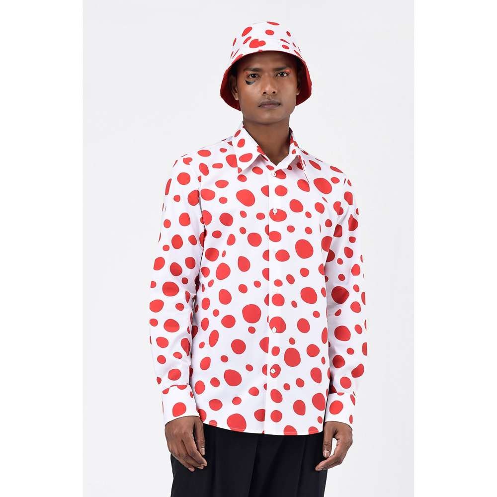 Genes Lecoanet Hemant Red Polka Dots Printed Mens Shirt