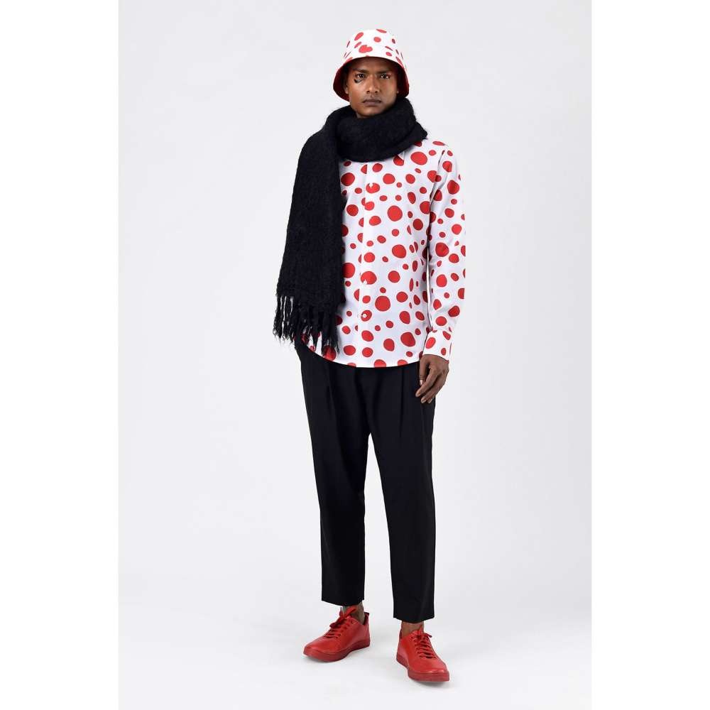Genes Lecoanet Hemant Red Polka Dots Printed Mens Shirt