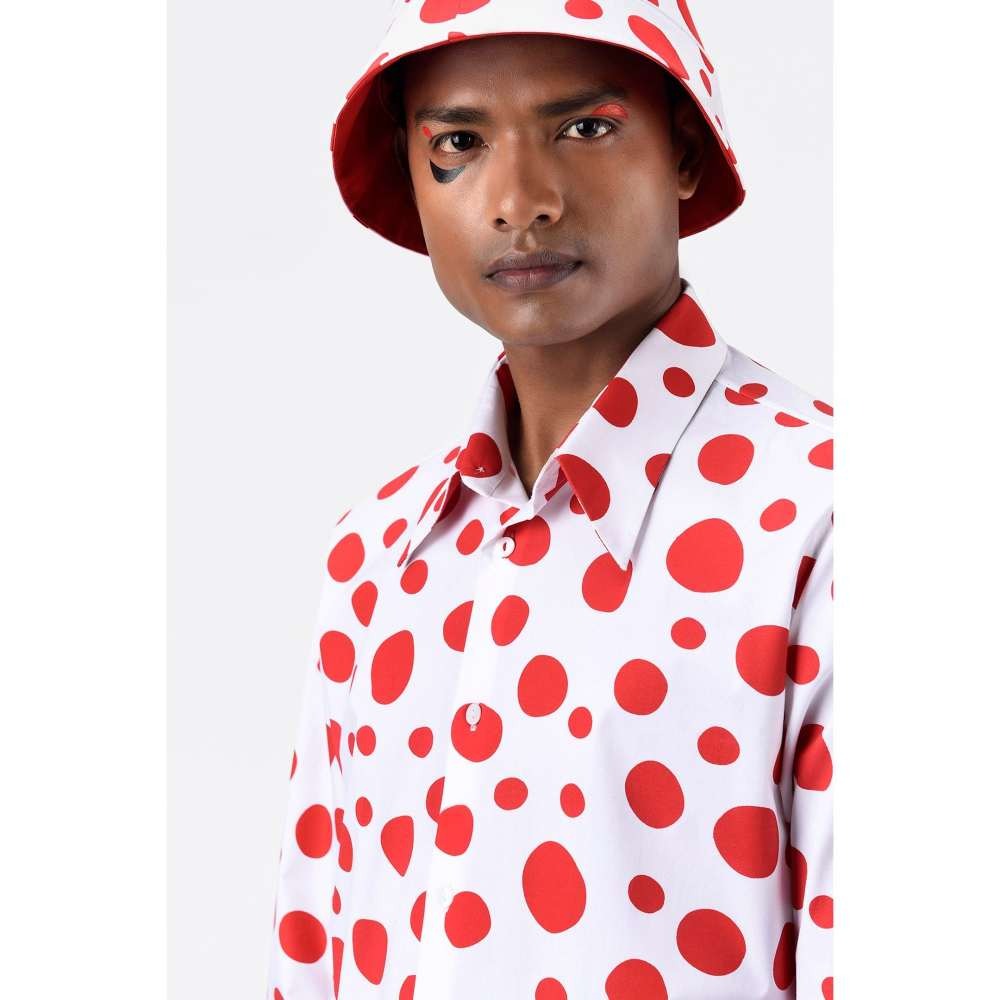 Genes Lecoanet Hemant Red Polka Dots Printed Mens Shirt