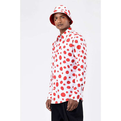 Genes Lecoanet Hemant Red Polka Dots Printed Mens Shirt