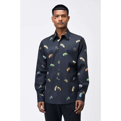 Genes Lecoanet Hemant Mens Black Shirt with Multicolor Print