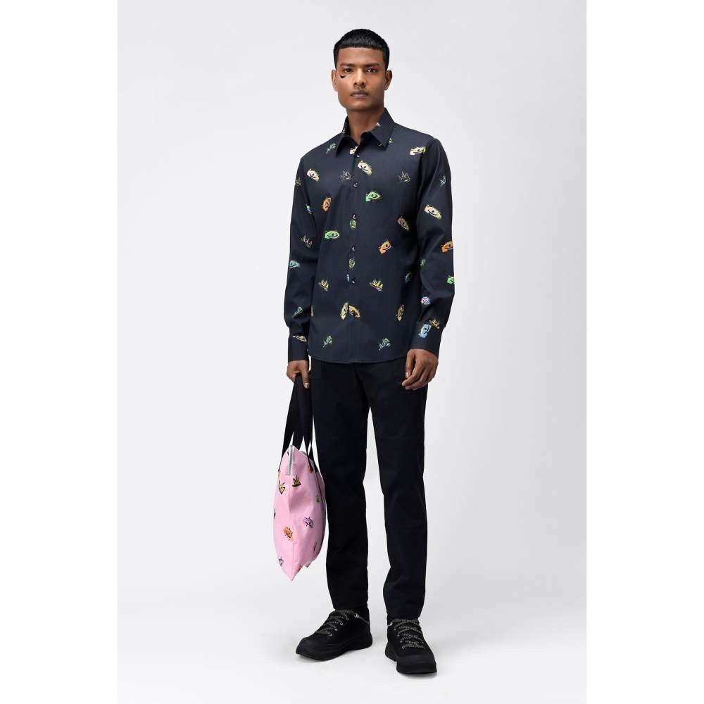 Genes Lecoanet Hemant Mens Black Shirt with Multicolor Print