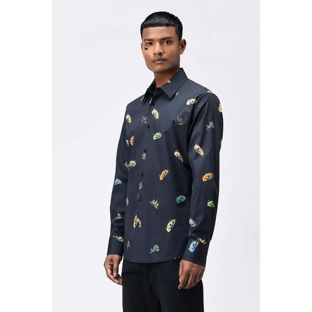 Genes Lecoanet Hemant Mens Black Shirt with Multicolor Print