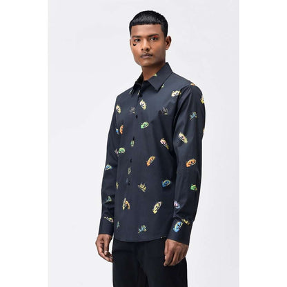 Genes Lecoanet Hemant Mens Black Shirt with Multicolor Print
