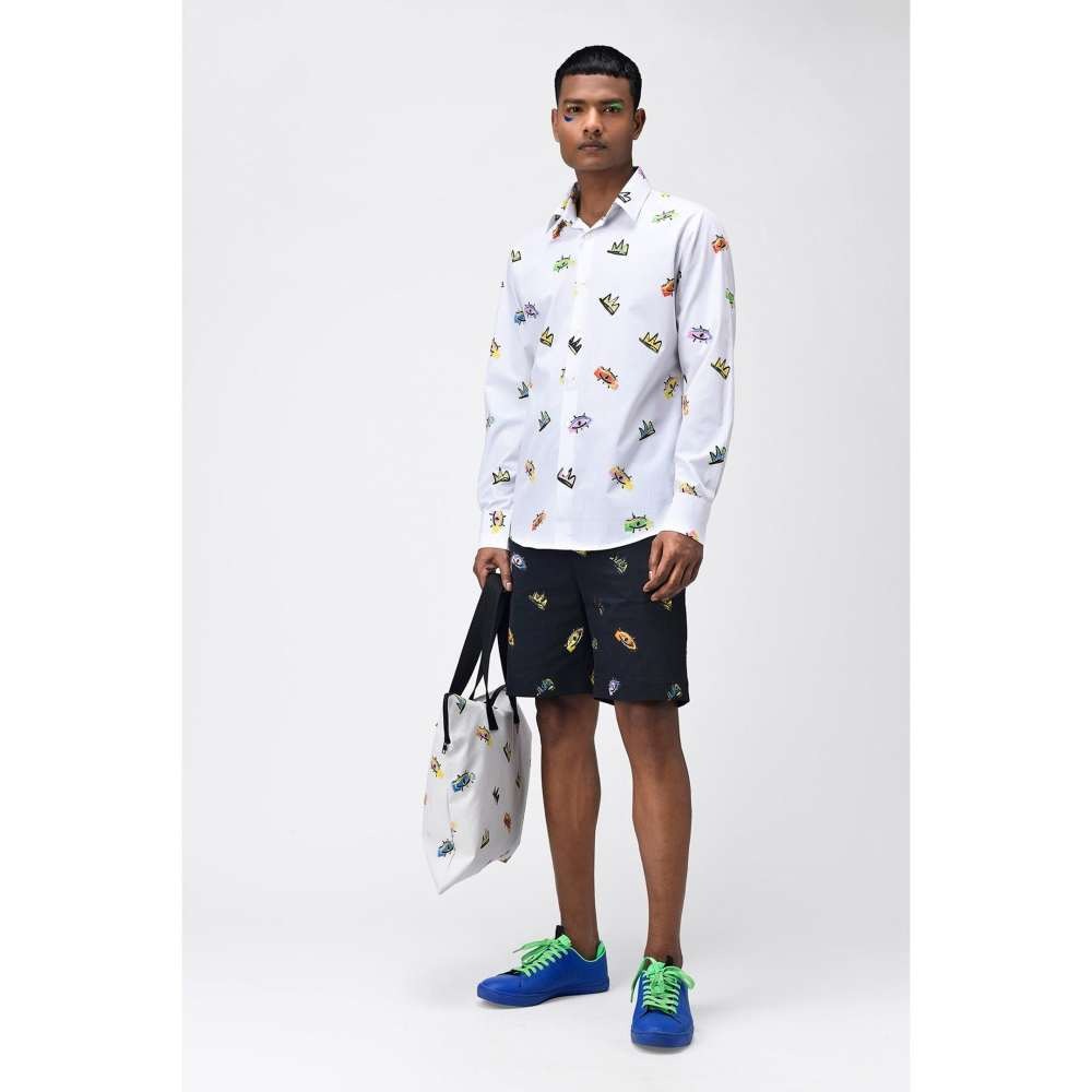 Genes Lecoanet Hemant Mens White Shirt with Multicolor Print