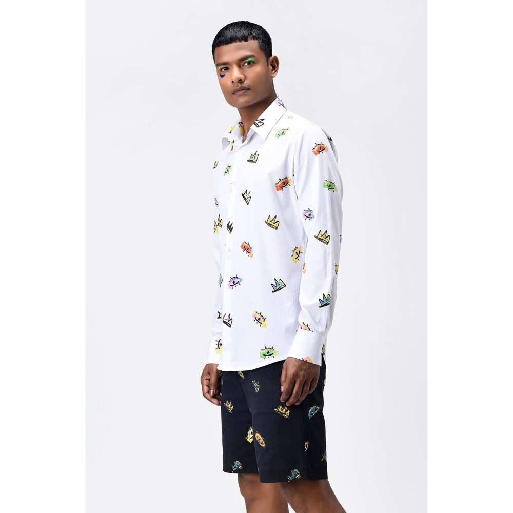 Genes Lecoanet Hemant Mens White Shirt with Multicolor Print