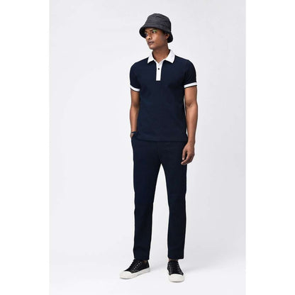 Genes Lecoanet Hemant Mens Seersucker Navy Blue Polo T-Shirt