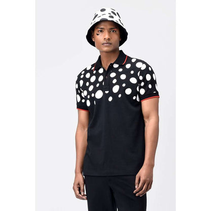 Genes Lecoanet Hemant Black & White Polka Dot Printed Mens Polo T-Shirt