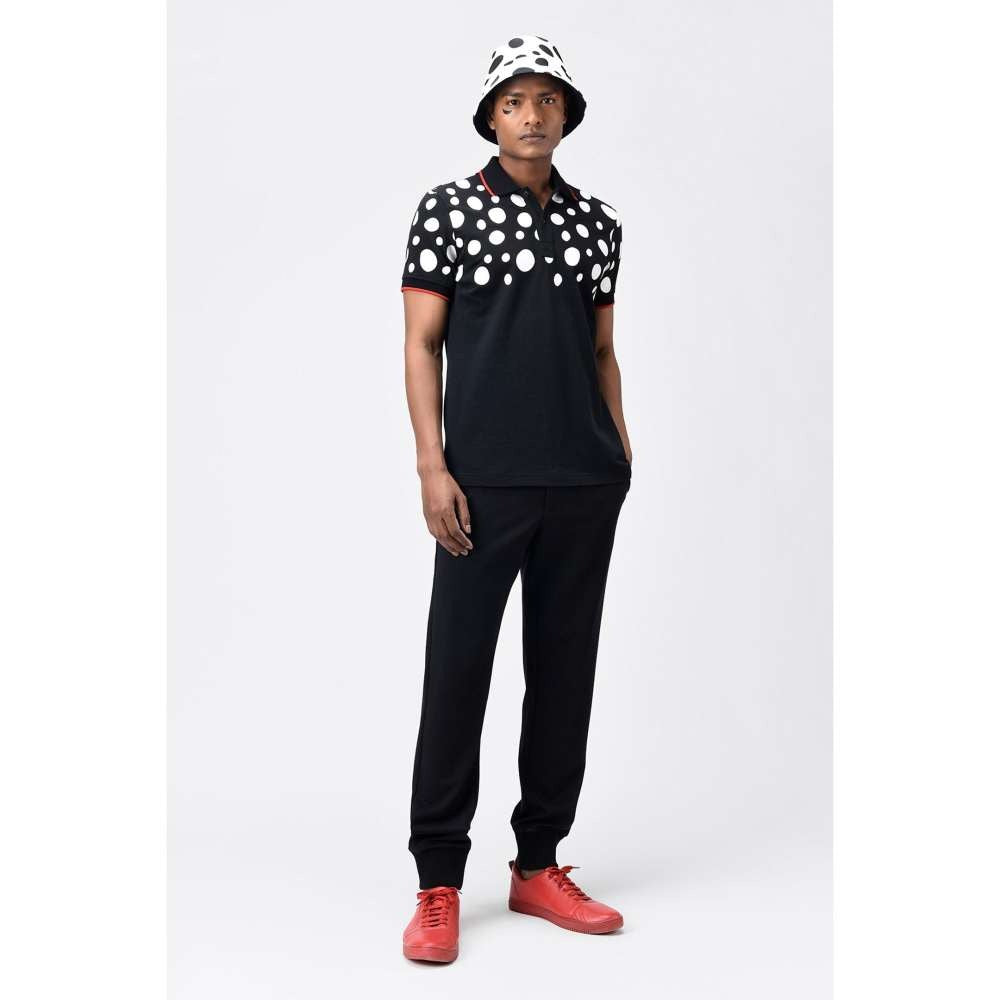 Genes Lecoanet Hemant Black & White Polka Dot Printed Mens Polo T-Shirt