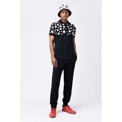 Genes Lecoanet Hemant Black & White Polka Dot Printed Mens Polo T-Shirt